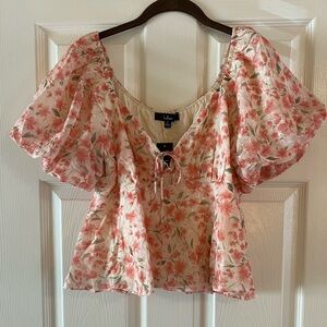 Lulus Sunny Match Pink Floral Print Puff Sleeve Top